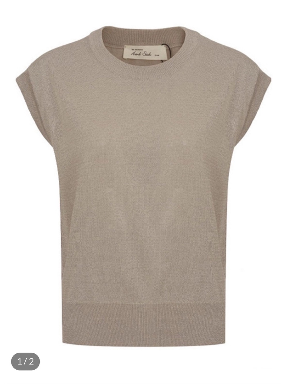Round Knit Linen Vest (Color: Beige, Size: S)